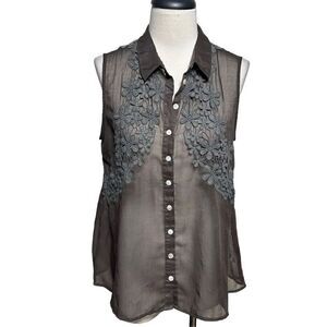 NICHII Woman Brown Sheer Button Up Sleeveless Blouse Size 0